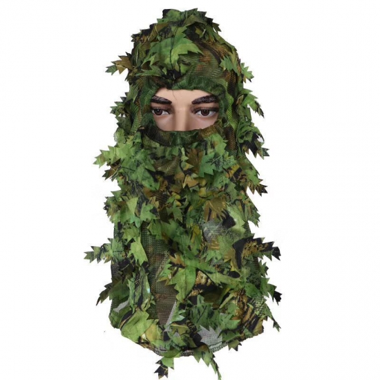 Camouflage Maple Leafy 3D Face Mask Ghillie Suit Sniper Tactical Camouflage Hood Hunting Fishing Headgear Camo Hat and gloves