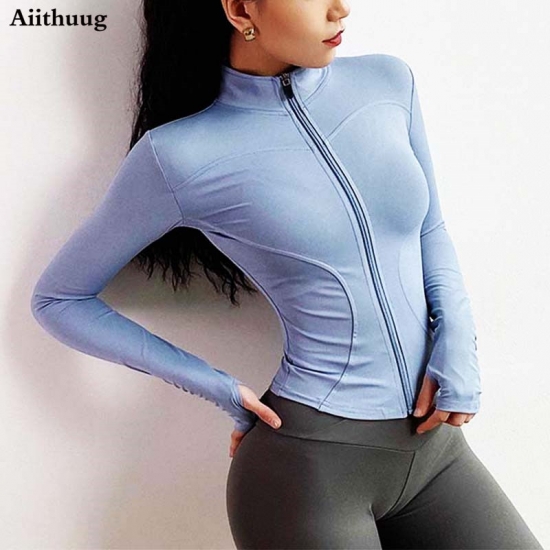 Aiithuug Women Slim Fit Lightweight Jackets Women Full Zip-up Yoga Sports Running Jacket with Thumb Holes for Workout