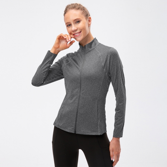 Women Sports Jacket Slim Fit Long Sleeved Fitness Shirts Yoga Crop Tops Zip Running Coat Quick Dry Workout Sweatshirts Gym Wear