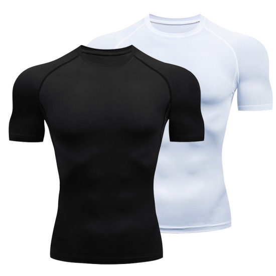 Mens Running Compression Tshirts Quick Dry Soccer Jersey Fitness Tight Sportswear Gym Sport Short Sleeve Shirt Breathable