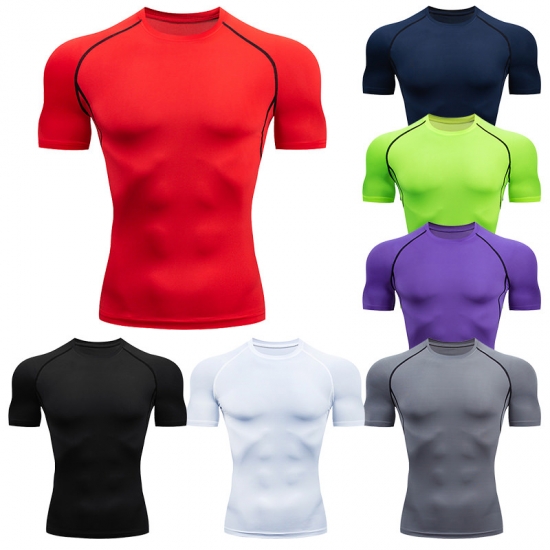 Mens Running Compression Tshirts Quick Dry Soccer Jersey Fitness Tight Sportswear Gym Sport Short Sleeve Shirt Breathable