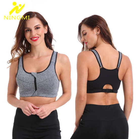 NINGMI Sports Bra Hot Women Gym Fitness Zipper High Impact Vest Active Wear Underwear Push Up Running Yoga Bra Sport Crop Tops
