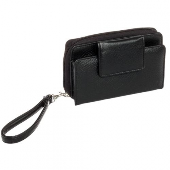 Buxton Women Black RFID Blocking Identity Safe Wristlet Clutch Zip Around Wallet