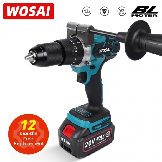 WOSAI 20V Brushless Electric Drill 20 Torque 115NM Cordless Screwdriver Li-ion Battery Electric Power Screwdriver Drill