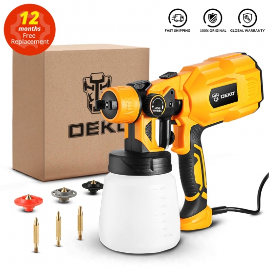 EU-US Plug DEKO DKSG55K1 Spray Gun, 220V-110V 550W High Power Home Electric Paint Sprayer, 3 Nozzle Easy Spraying for Home DIY