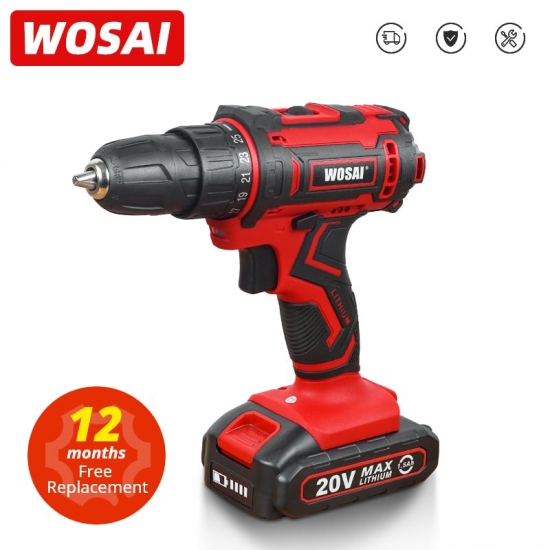 WOSAI New 20V Cordless Drill Electric Screwdriver Mini Wireless Power Driver DC Lithium-Ion Battery 3-8-Inch 2 Speed Power Tools