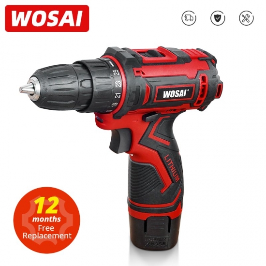 WOSAI 12V Max Electric Screwdriver Cordless Drill Mini Wireless Power Driver DC Lithium-Ion Battery 3-8-Inch 2-Speed