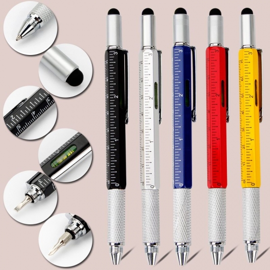 7 In1 Handheld Screwdriver Ballpoint Pen Tool Multifunction Measure Technical Ruler Screwdriver Touch Screen Stylus Spirit Level