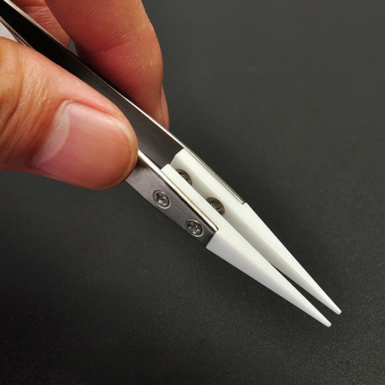 Straight Aimed Ceramic Tweezers for Electronics Soldering with Stainless Steel Handle Black Tweezers Hand Tool Precision Tweezer