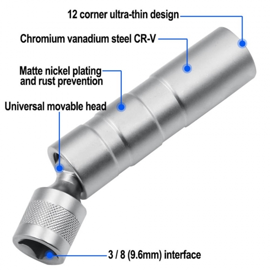Socket Wrench Magnetic 12 Angle Repairing Removal Tool Thin Wall 3-8-amp;quot; Drive Sockets for 14-16mm Spark Plug