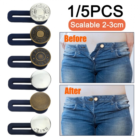 1-5PCS Magic Metal Button Extender for Pants Jeans Free Sewing Adjustable Retractable Waist Extenders Button Waistband Expander