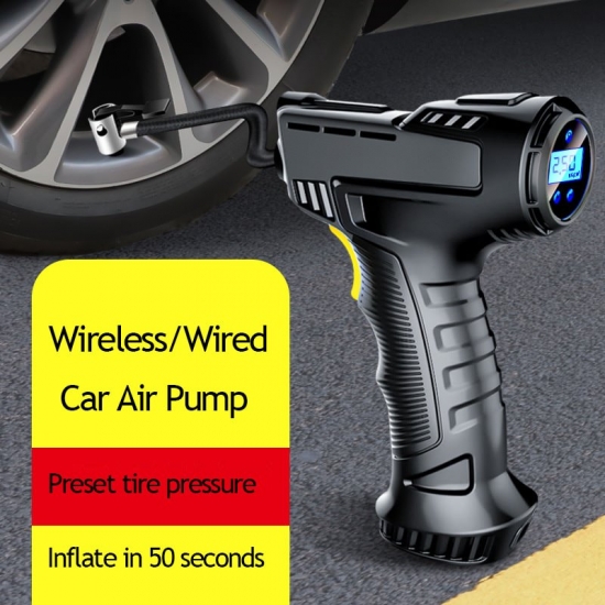 Car Air Compressor 120W Rechargeable Wireless-Wired Inflatable Pump Portable Air Pump Car Tire Inflator Digital for Car Bicycle