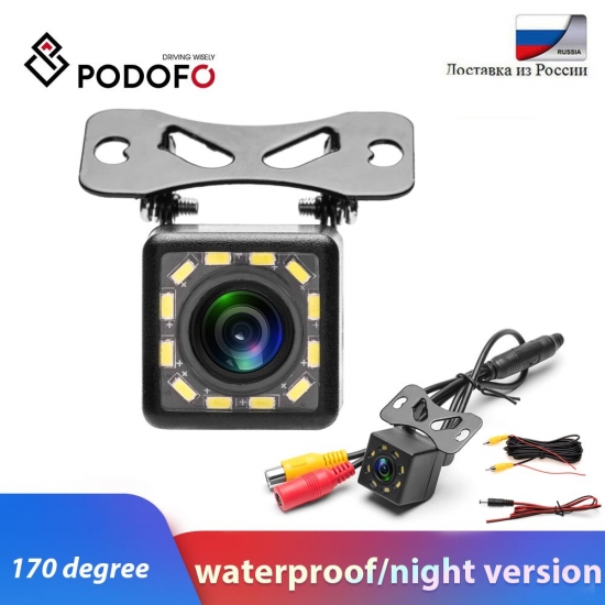 Podofo Car Rear View Camera Universal 12 Led Night Vision Backup Parking Reverse Camera Waterproof 170 Wide Angle Hd Color Image