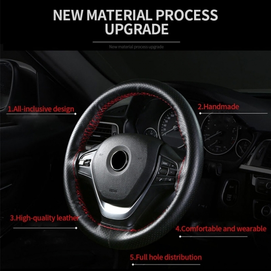 Universal Genuine Leather Steering Wheel Cover 37Cm-38Cm Anti-slip Braiding Cover For Steering Wheel Cowhide Steering Protector