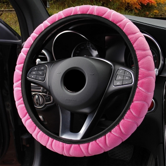 Universal 37-39Cm Pink Steering Wheel Cover Soft Warm Plush Steering Wheel Cover For Winter Car Steering Wheel Interior Parts