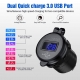 Quick Charger Aluminum Qc3-0 Dual Usb Car Charger With Switch Button Led Voltage Display For 12V-24V Cars Boats Motorcycle