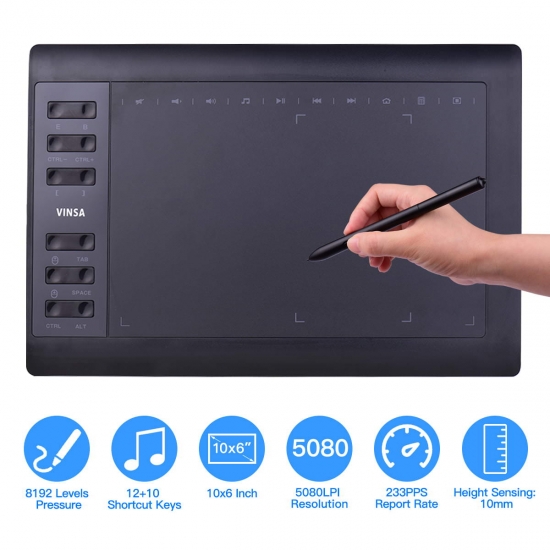 Dcenta 10x6 Inch Professional Graphics Drawing Tablet with 8192 Levels Stylus8pcs NibsLaptop Connection for Painting