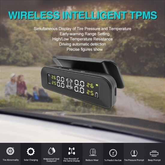 Acceo Smart Tpms Car Tire Pressure Alarm Monitor System 4 Sensors  Display Solar Intelligent Tyre Pressure Temperature Warning