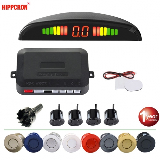 Hippcron Car Led Parking Sensor Kit 4 Sensors 22Mm Reverse  Sound Alert Indicator System 8 Colors