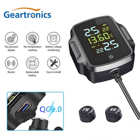 Motorcycle Tpms With Qc 3-0 Fast Charging Usb Output Motorbike Tire Pressure Monitoring System Tyre Temperature Alarm System
