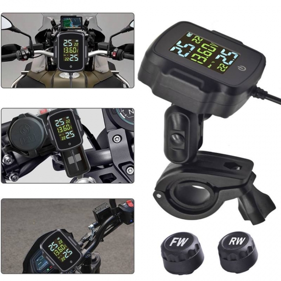 Motorcycle Tpms With Qc 3-0 Fast Charging Usb Output Motorbike Tire Pressure Monitoring System Tyre Temperature Alarm System