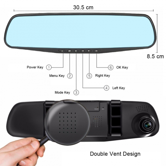 4-3In 24H Driving Recorder Hd 1080P Mirror Car Dash Cam Dual Lens Video Recorder Car Dvr Dash Camera Black Box Dashcam New 2022