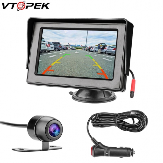 Vtopek 4-3 Inch Tft Lcd Car Monitor Display Reverse Camera Parking System Use With Guide Lines Cigarette Lighter Suction Cup