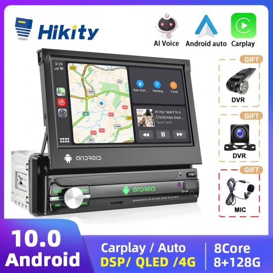 Hikity 1 Din Car Radio Android10 7-amp;Quot; Retractable Screen Multimedia Video Player For Nissan Toyota Lada Kia Suzuki Car Audio
