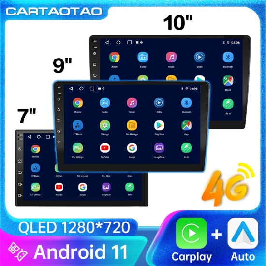 Android 11 Carplay Auto Car Radio Gps Multimedia Player 2 Din Universal 7-9-10 Inch Car Stereo Wifi Player 1028*720 2Din 8G+128G