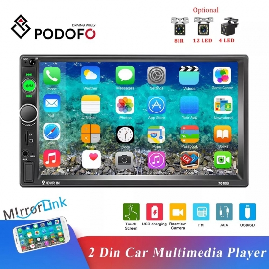 Podofo Universal 2 Din Car Radio Stereo 7 Inch Hd Touch Screen Multimedia Player Bt Autoaudio Fm Receiver Mirror Link Monitor