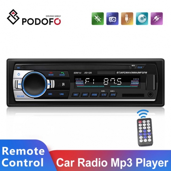 Podofo Car Radio Stereo Player Digital Bluetooth Car Mp3 Player 60Wx4 Fm Radio Stereo Audio Music Usb-Sd With In Dash Aux Input