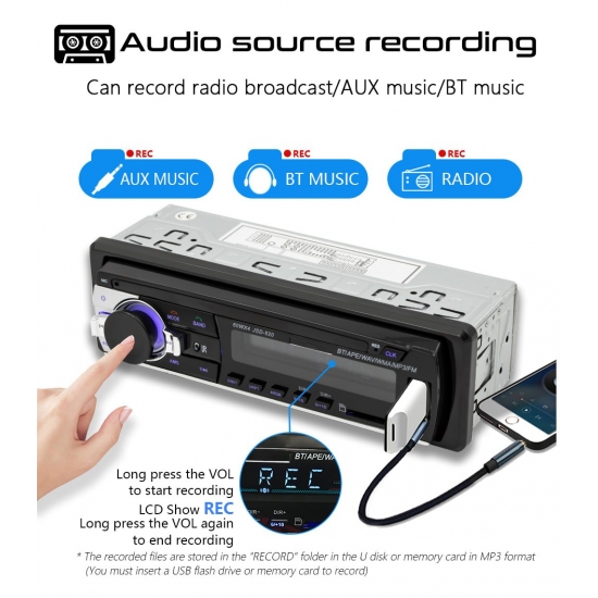 Car Radio 1 Din Stereo Audio Bluetooth Newest Function Remote Control Mp3 Player Aux-Tf-Usb Fm Radio Tape Recorder