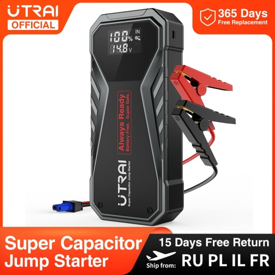 Utrai Super Capacitor Car Jump Starter Super Safe Battery Less Quick Charge 1000A Portable For Emergency Booster Starting Device
