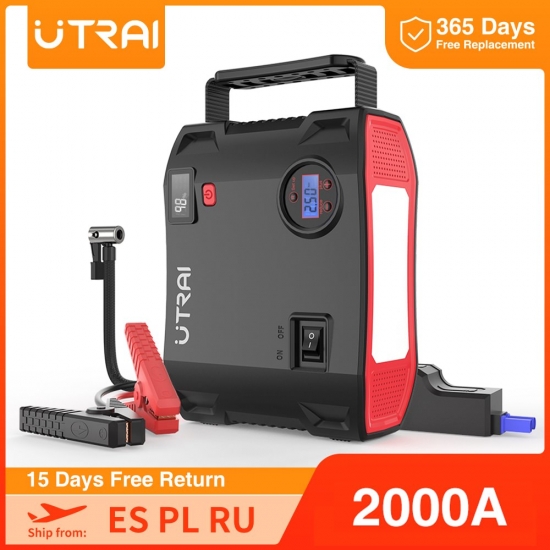 Utrai 4 In 1 2000A Jump Starter Power Bank 150Psi Air Compressor Tire Pump Portable Charger Car Booster Starting Device