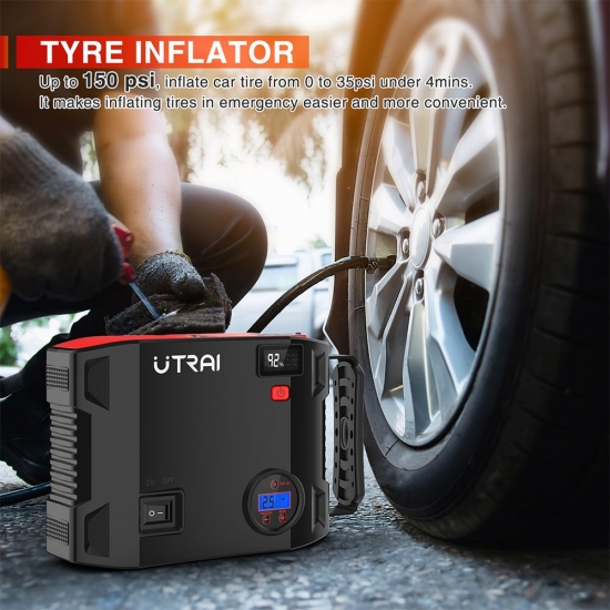 Utrai 4 In 1 2000A Jump Starter Power Bank 150Psi Air Compressor Tire Pump Portable Charger Car Booster Starting Device