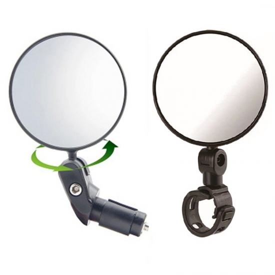 1Pc Round Auxiliary Rearview Mirror For Bike Motorcycle Handlebar Mount Adjustable 360 Rotation Riding Wide Angle Convex Mirror