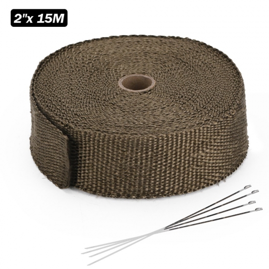 High Quality 5Cm*5M 10M 15M Titanium-Black Exhaust Heat Wrap Roll For Motorcycle Fiberglass Heat Shield Tape With Stainless Ties