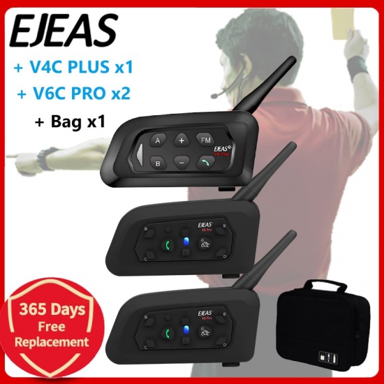 Ejeas V4C Plus +V6C Prox2 Football 3 Referee Intercom Headset 1200M Soccer Full Duplex Bluetooth Conference Interphone +Handbag