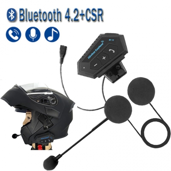Bt12 Moto Helmet Headset Bluetooth Wireless Noise Cancel Hands Free Bt V4-2 Earphone Handsfree With Microphone For Motorcycle
