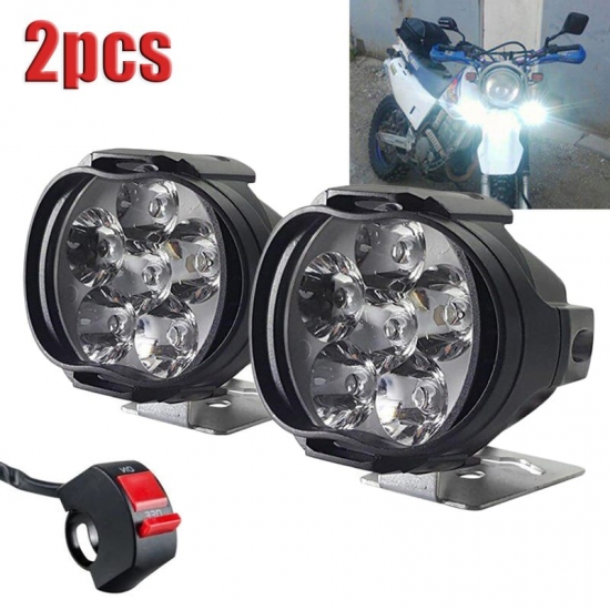2Pcs 6 Led Motorcycle Headlight High Brightness Auxiliary Spotlights Scooters Waterproof Modified Light Bulbs With Switch