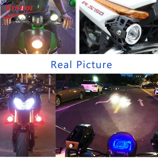 Led Motorcycle Headlight With Abgle Eyes 125W Additional Spotlights Fog Lights Universal Motorbike Auxiliary U7 Led Driving Lamp