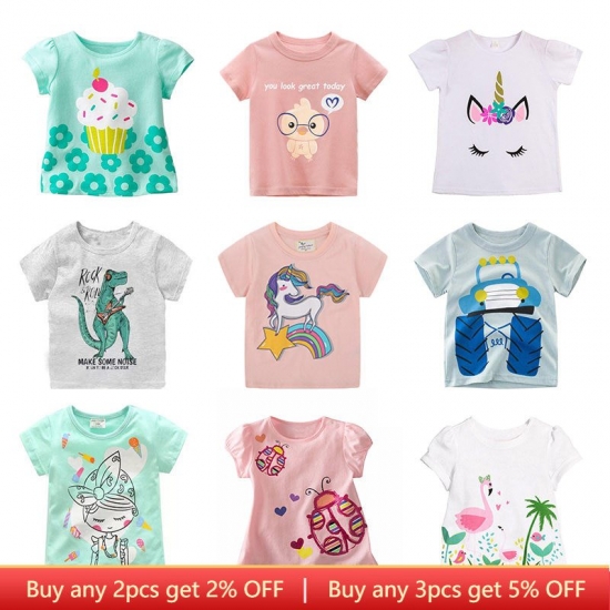 Boys Dinosaur T-shirts Cartoon Printed Girls Tees Children Tops Short-sleeve Clothes For Summer Kids Outfits