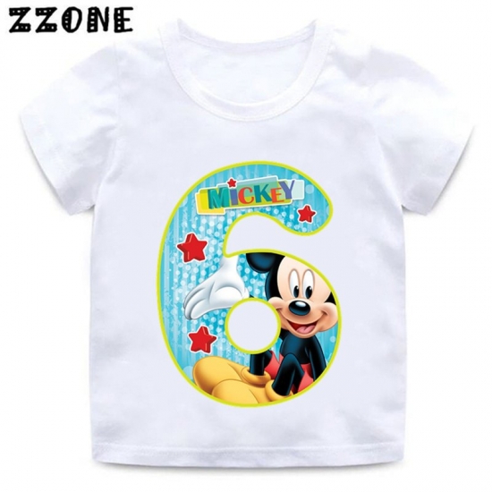 Disney Mickey Minnie Graphic Birthday Number Bow Kids T Shirt 1 2 3 4 5 6 7 8 9 Years Girls Party Clothes Cute Baby Boys T-shirt