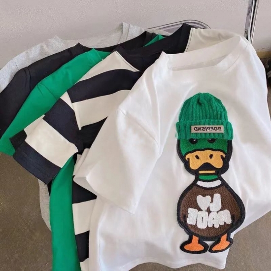 New Arrival Popular Embroidered Duck Casual Short Sleeve Boy T-shirt Suit 1-7Year Children-amp;#39;S 2022 Summer For Boys And Girls Tops