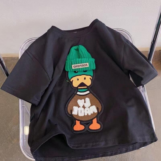 New Arrival Popular Embroidered Duck Casual Short Sleeve Boy T-shirt Suit 1-7Year Children-amp;#39;S 2022 Summer For Boys And Girls Tops