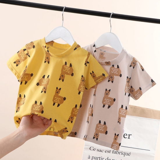 Children-amp;#39;S Leopard Print Cotton Short-sleeved T-shirt Summer New Style Boy Girl Baby Fashion Trend Top P4220