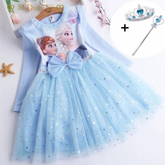 Fall Dresses For Girls Vestidos Frozen Elsa Dresses Birthday Party Long Sleeve Princess Costume Teen Children-amp;#39;S Prom Dress