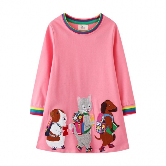Jumping Meters New Princess Girls Dresses Animals Embroidery Autumn Baby Clothes Long Sleeve Children-amp;#39;S Costume Kids Frocks