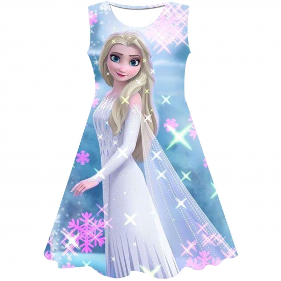 2-8Y Girls Dress Summer New Short Sleeve Frozen Princess Elsa Children-amp;#39;S Birthday Party Cosplay Dress 2022