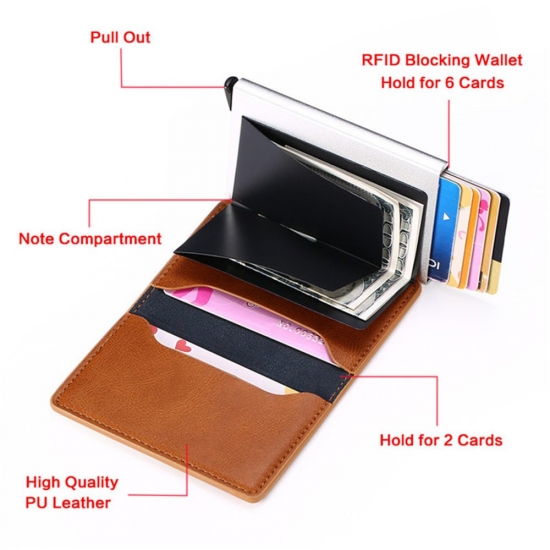 Customized Wallet 2022 Credit Card Holder Men Wallet Rfid Aluminium Box Bank Card Holder Vintage Leather Wallet With  Clips